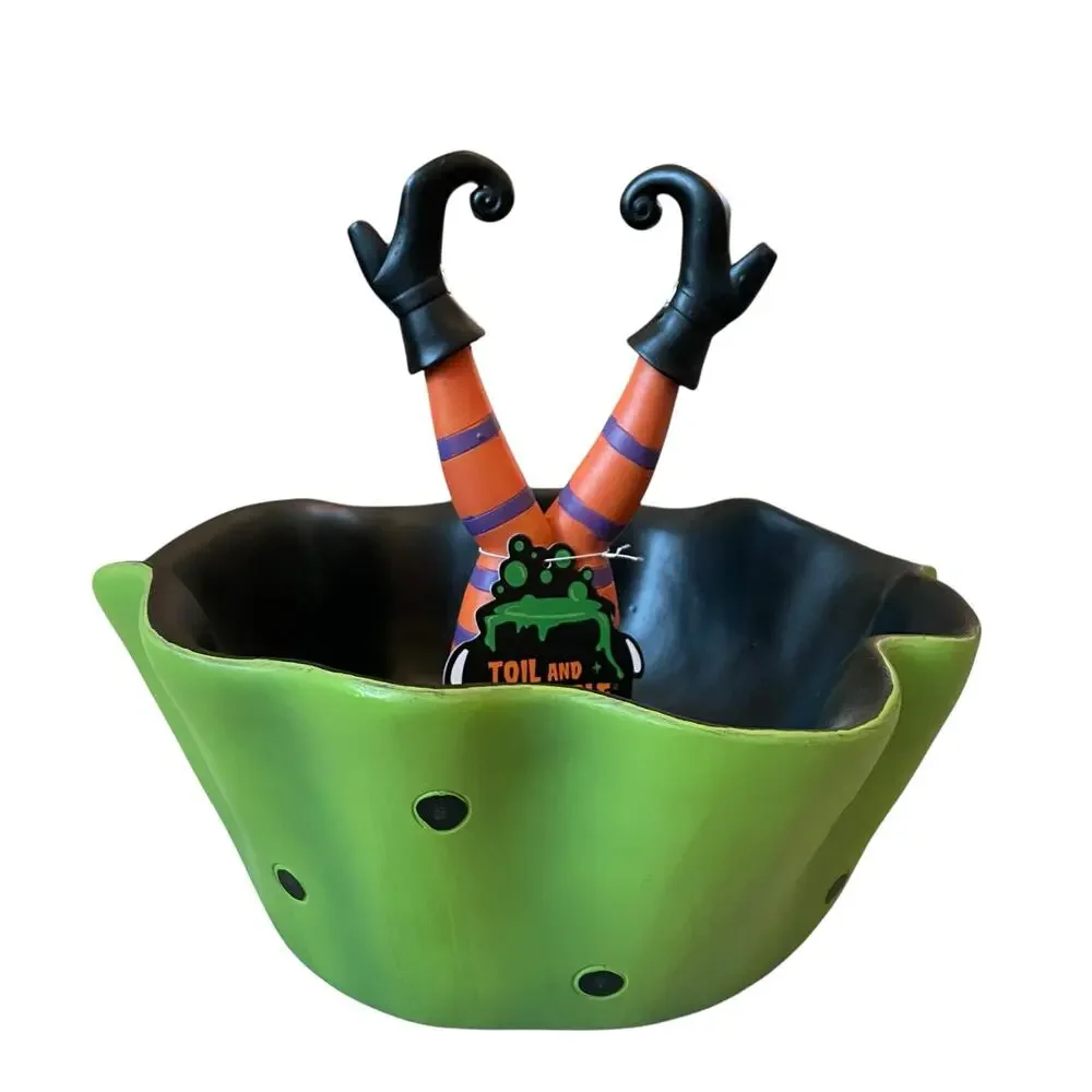 Halloween Witch Legs Candy Bowl 11in Whimsical Trick or Treat Dish NEW